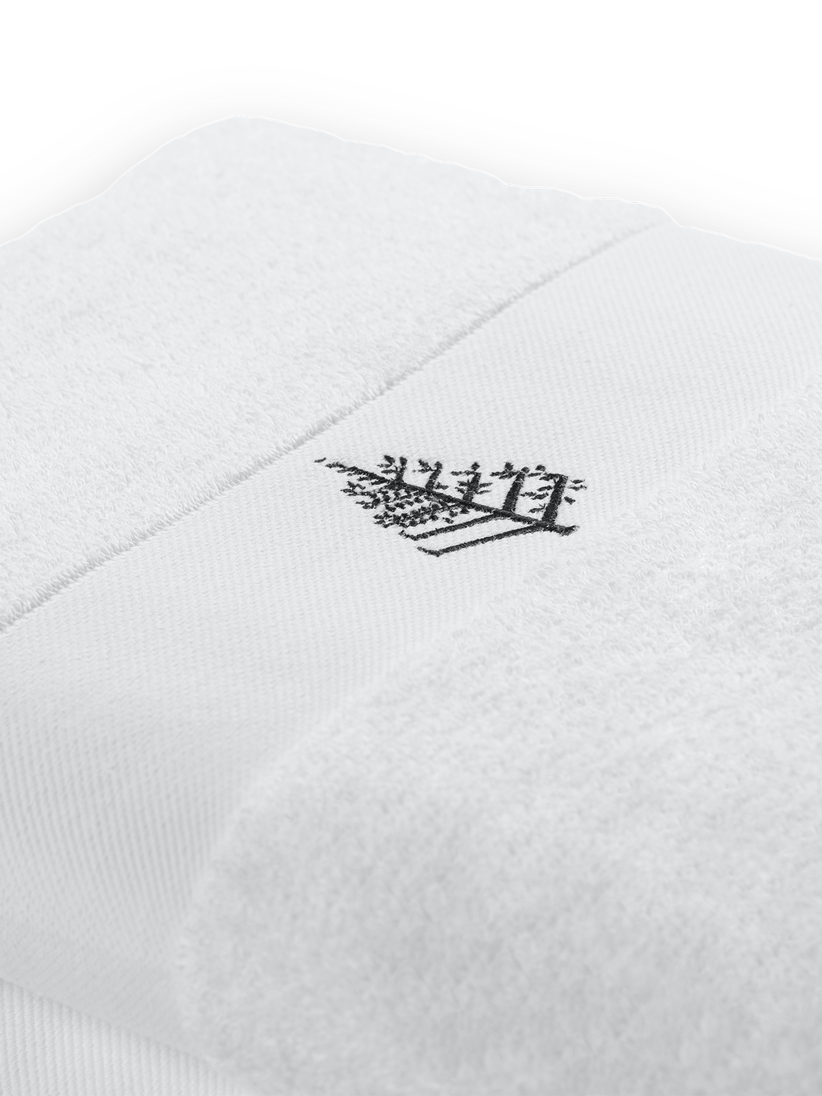 Front fold of a white pool towel with embroidered Four Seasons logo.