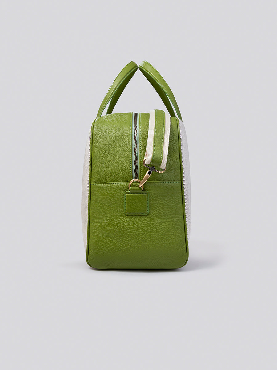 Side view of The Bowler travel bag in Kyoto Matcha from the Four Seasons Travel Collection.