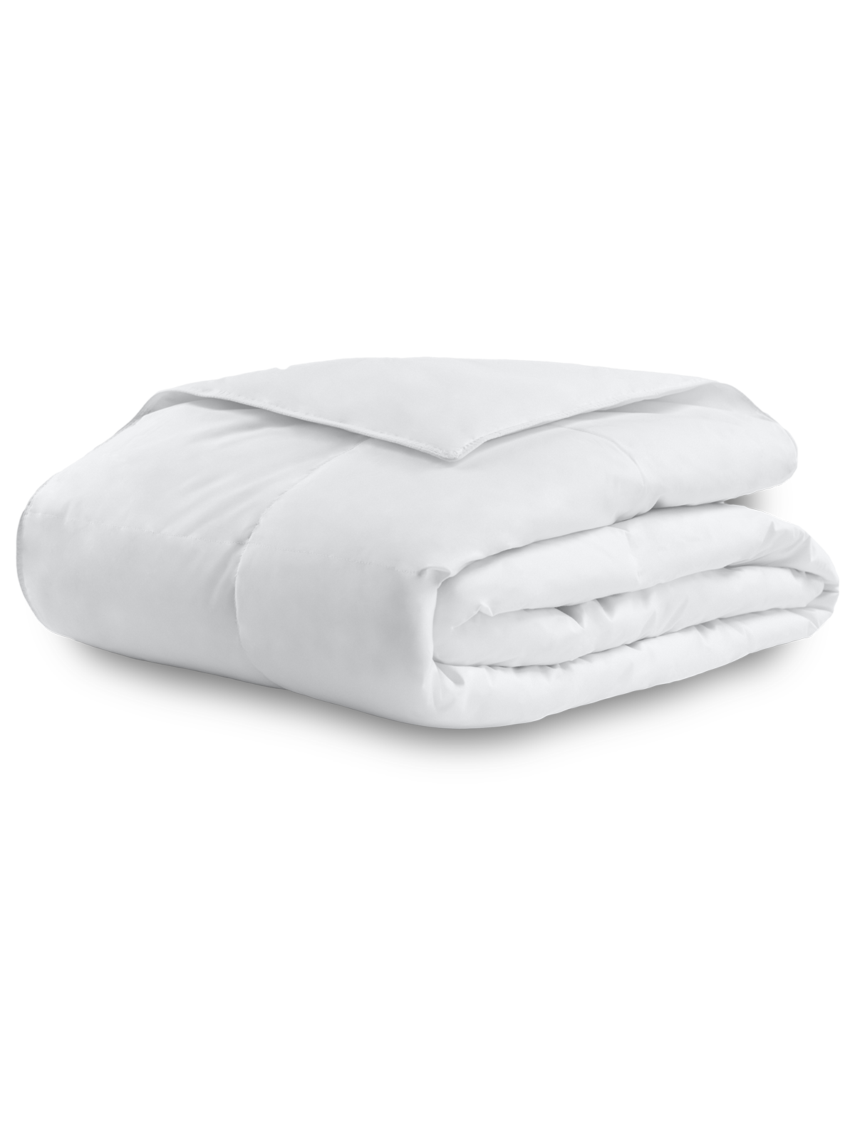 White duvet, neatly folded, designed for comfort in hot weather.