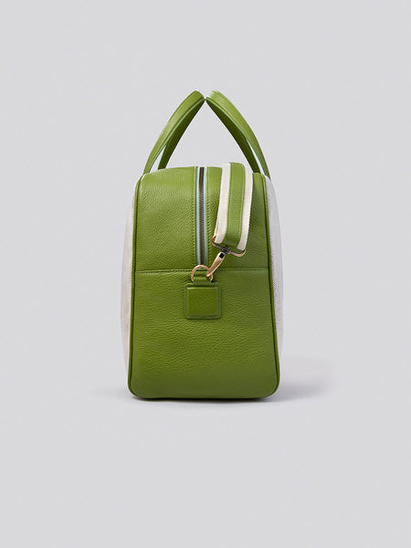 Side view of The Bowler travel bag in Kyoto Matcha from the Four Seasons Travel Collection.