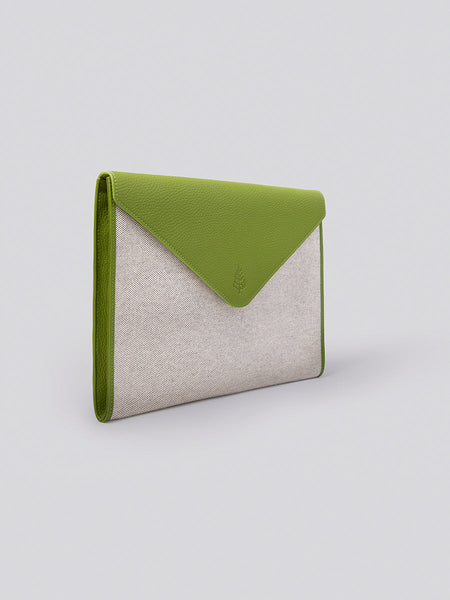 Side view of The Laptop Sleeve in Kyoto Matcha from the Four Seasons Travel Collection.